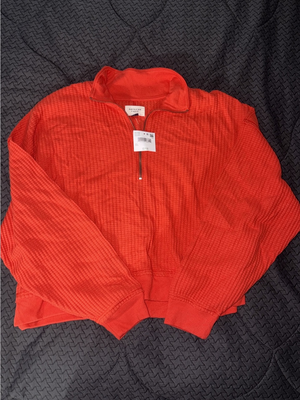 American Eagle Outfitters Men’s Red Zip-Neck Waffle Pullover